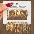 VKME 6Pcs/Set Twisted C-shaped Earrings Multi Layer Gold Color Hoop Earrings Set for Women Jewelry
