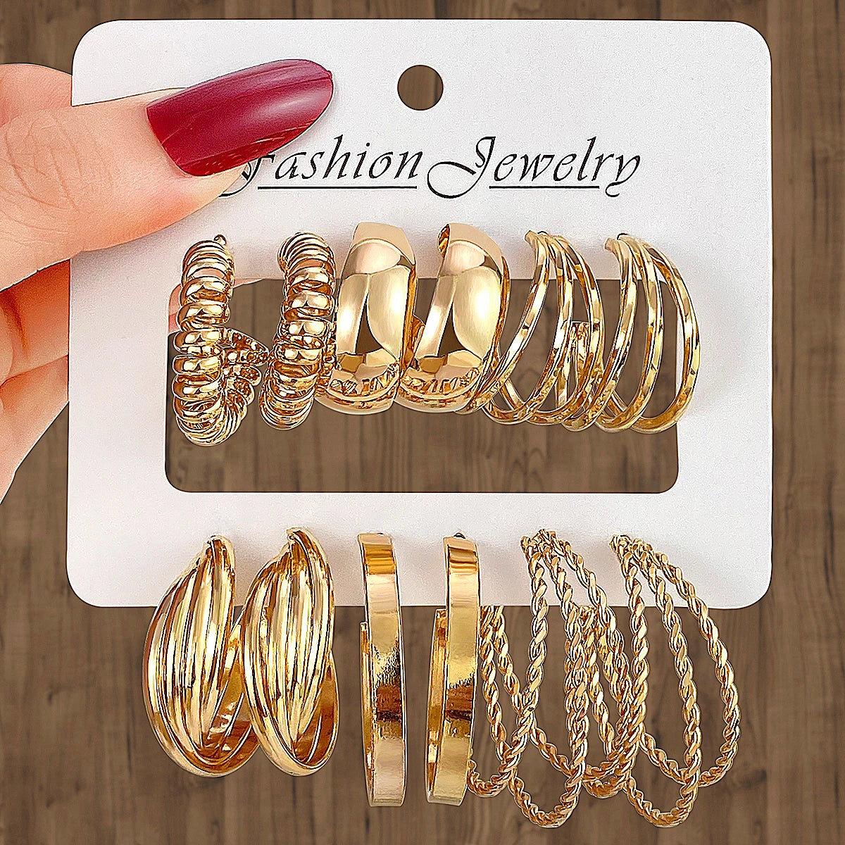 VKME 6Pcs/Set Twisted C-shaped Earrings Multi Layer Gold Color Hoop Earrings Set for Women Jewelry