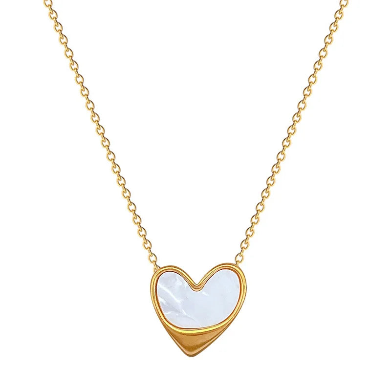 Ins Korean Gold Plated Shell Heart Shaped Necklace Waterproof Stainless Steel Love Heart Pendant Necklace for Women
