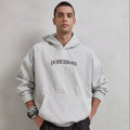 Heather Gray Winter Unisex Hooded Sweatshirt 3D Embroidered 'DOBERMAN' Dog Print Oversize Boxy Fit Anti-Wrinkle 74.5% Polyester
