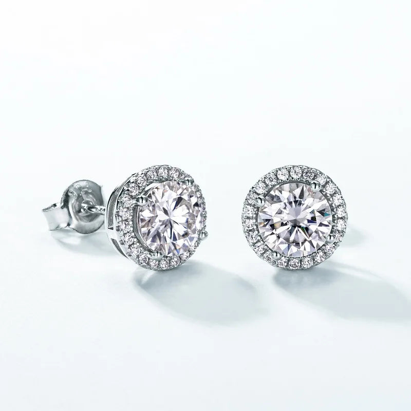 Luxury 925 Sterling Silver Moissanite Stud Earrings Minimalist S925 Shining Diamond Jewelry