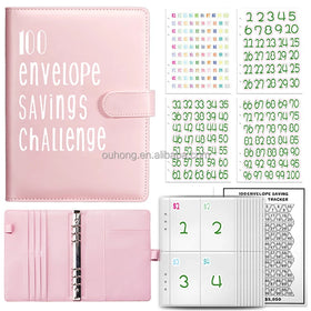 Custom 100 Envelope Savings Challenge A5 Budget Binder Challenges Pu Leather Budget Binder With Bags and Numbered Stickers