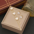 Fashion 2 Pcs Tarnish Free Stainless Steel Heart Jewelry Set Necklace Earrings 18k Gold Plated Zircon Set for Women
