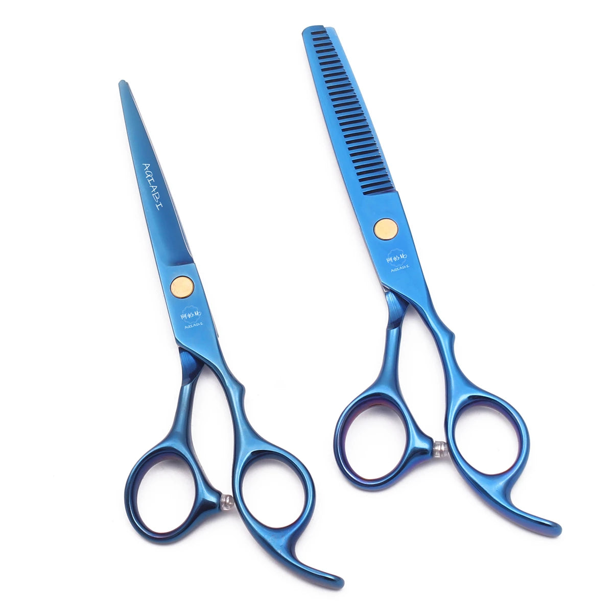 Haircut Scissors 5.5" 6.0'' AQIABI Japanese Steel Blue Thinning Shears Barber Scissors Haircut Set Customize Logo Free A1005