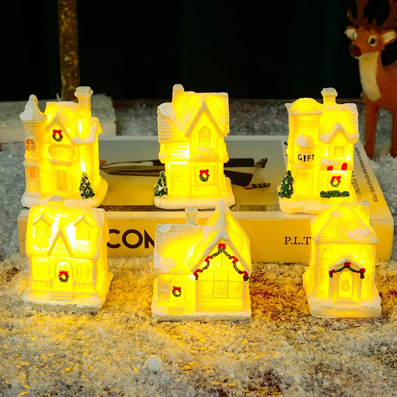 Christmas Scene Town Winter Snow Village Battery Operate Xmas Gift Holiday Tabletop Decorations Resin House DIY Hot Sell