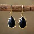 Stylish Gold Plated Waterdrop Black Agate Cute Man Woman Drop Earrings Real Stones Couples Jewelry Anniversary