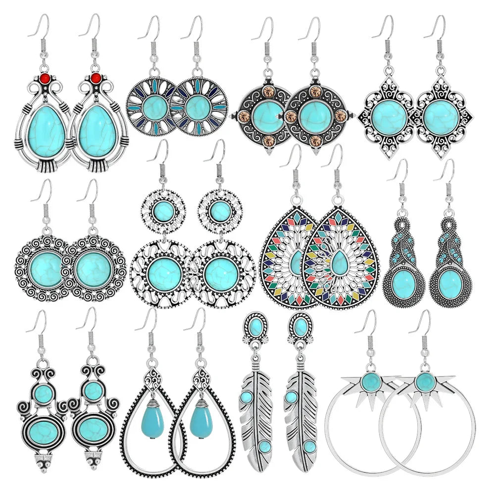 exaggerated bohemian earrings set wholesale boho turquoise jewelry set fashion jewellery sets for western womenand 10 pic set
