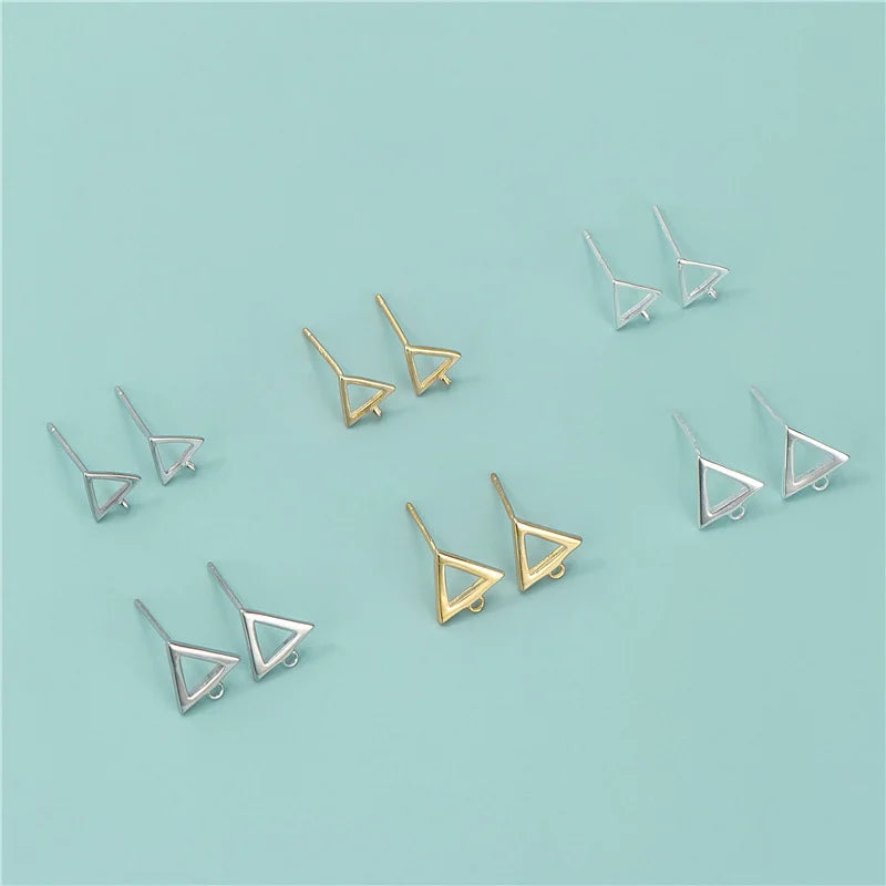 925 Sterling Silver Gold Plated Hollow Triangle Shaped Studs Earring Diy Earrings Post for Jewelry Earring Charms Making