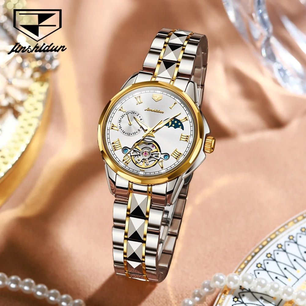 JSDUN 8937 Hot Sales Classic Fashion Moon Phase Gift Fashion Business Luminous Waterproof Woman Automatic Mechanical Watches