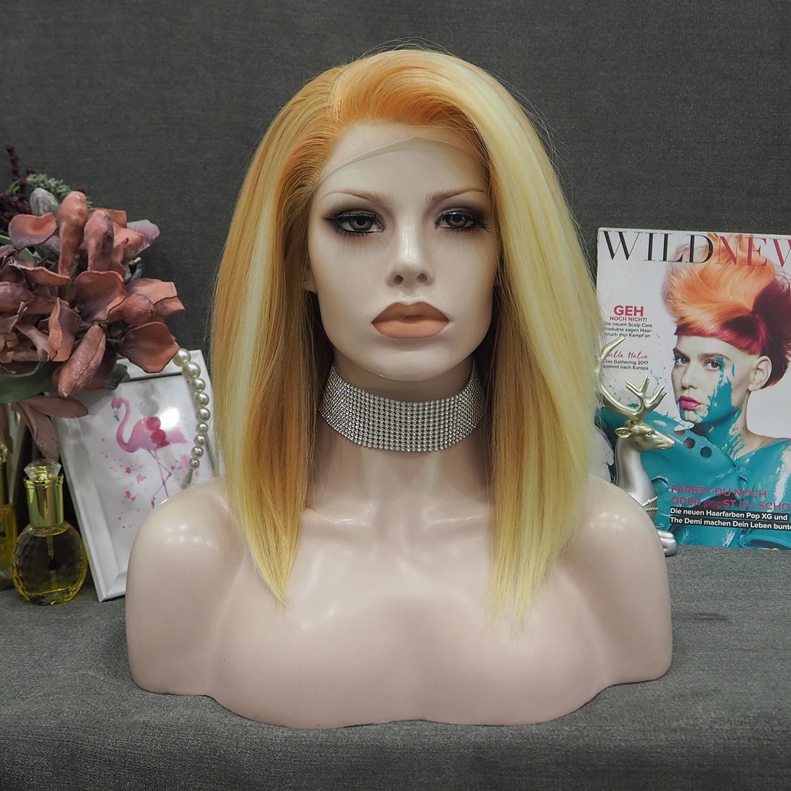 Celebrity 16 Inch Transparent Lace Front Synthetic Wigs Natural  Straight  Light  Color Heat Resistant  Lace Frontal Wigs