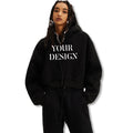 Wholesale Fashion Street Style Short Solid Color Stand Collar Long Sleeve Custom Printed logo Winter Women Hoodie