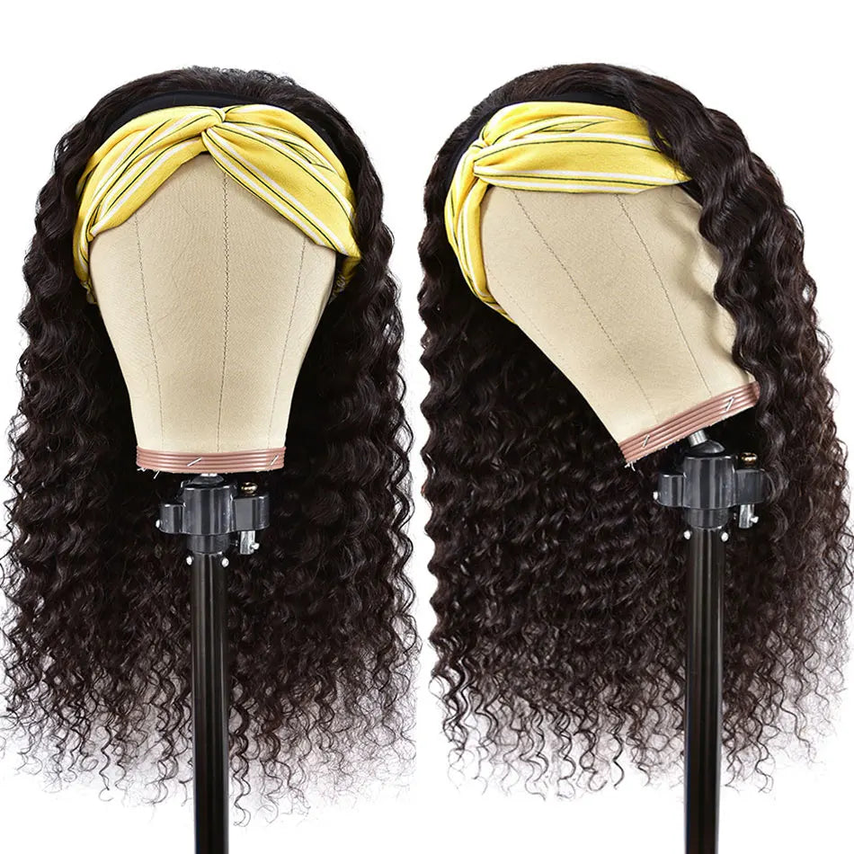 Wholesale Human Hair Headband Wig Deep Wave Indian Cuticle Aligned Human Hair Non Lace Closure Wigs for Black Women in Stock