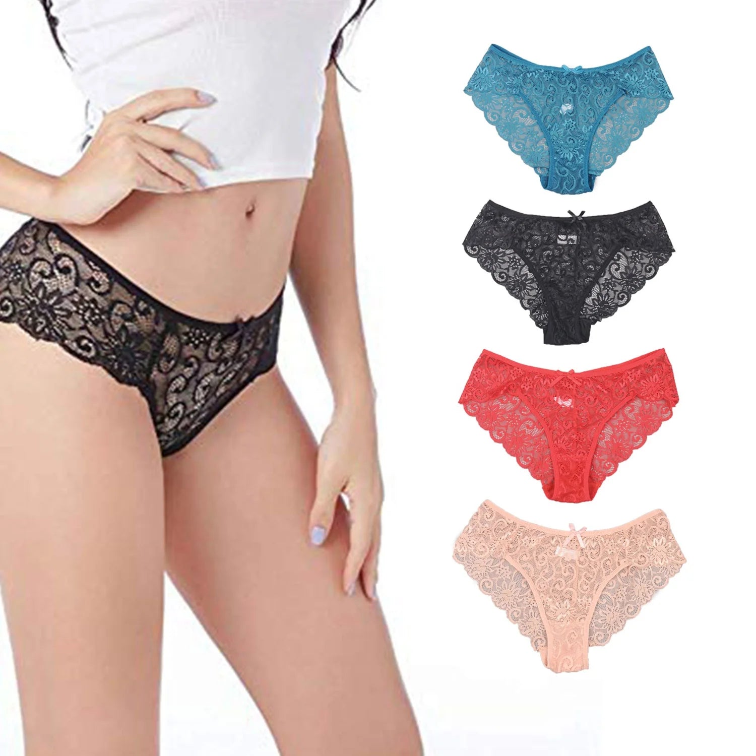 Wholesale High-end Lace Solid Women Transparent Ladies Briefs Girls Sexy Lingerie Underwear Women's Panties