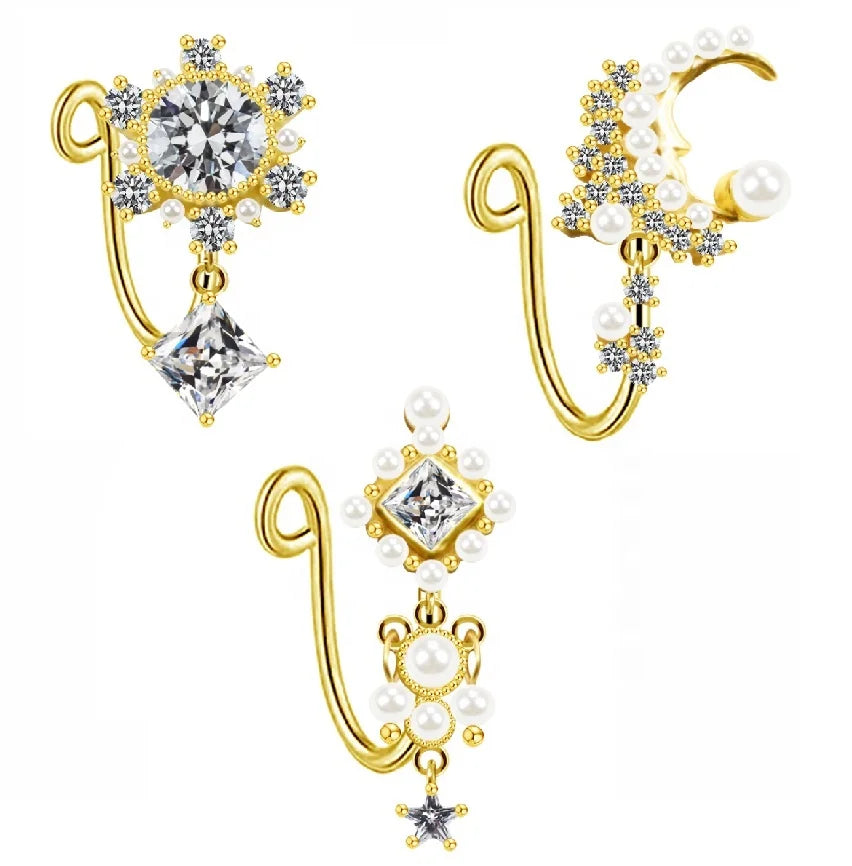 Gaby New Arrival Sun Moon Eye Gold Plated Dangle Nose Cuffs Bulk Non-Piercing Body Jewelry for Party Gift Main Material Brass