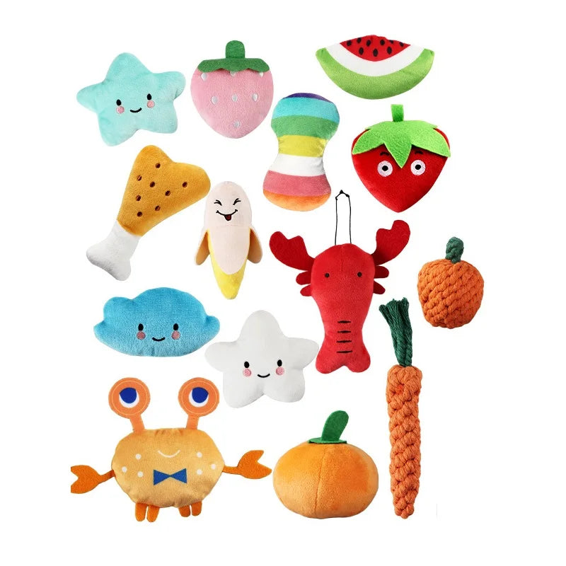Hot Sale Cartoon-Style Cat Plush Toy Eco-Friendly & Fruit-Resistant Lifelike Vegetable and Fruit Chewing Toy Interactive