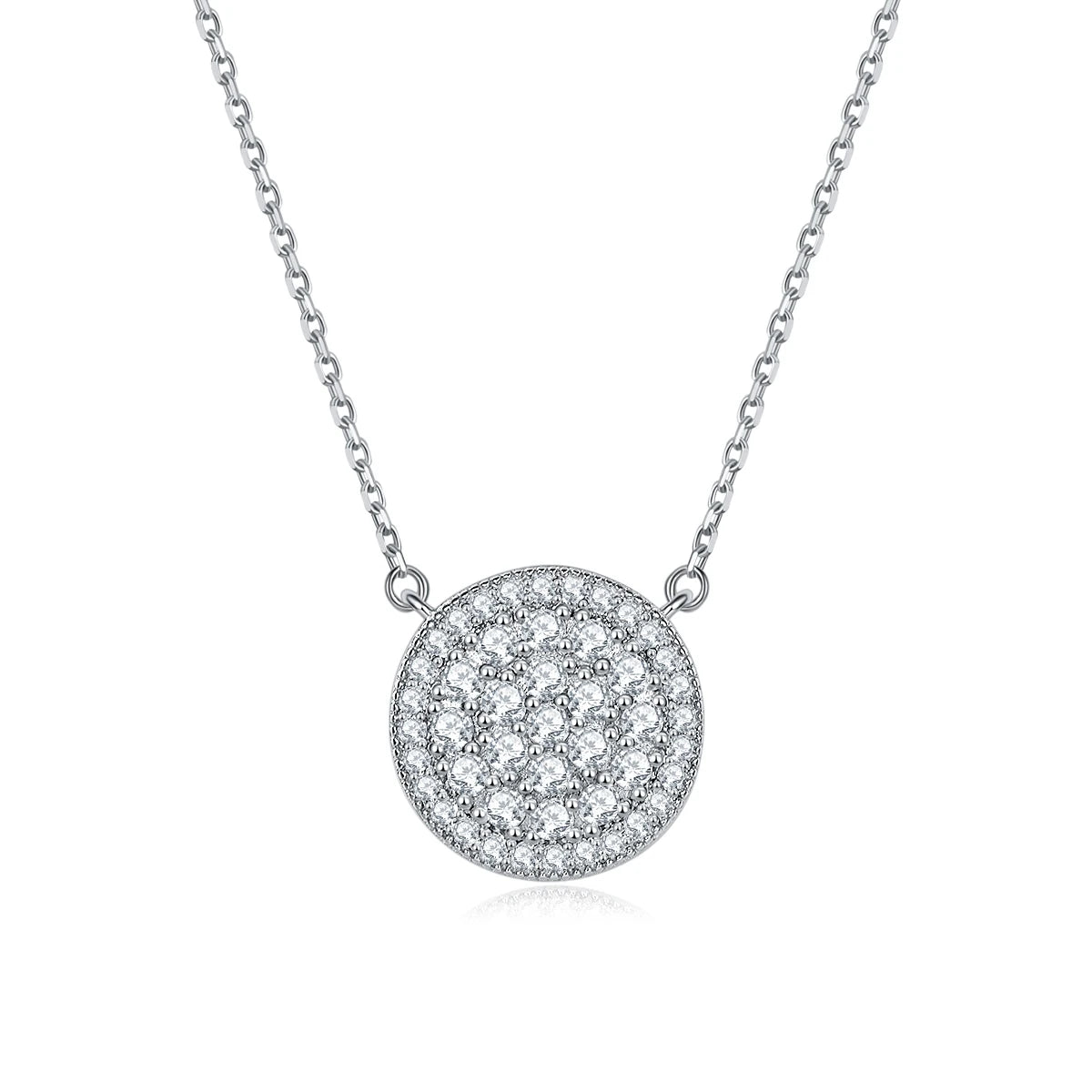Elegant 925 Silver Zirconia Necklace for Women Simple CZ Disc Pendant Daily Wear Jewelry
