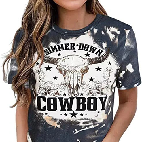 2023 Vintage Graphic Tee Shirt Black WALLEN Cowskull Graphic Oversized Women's T-shirts
