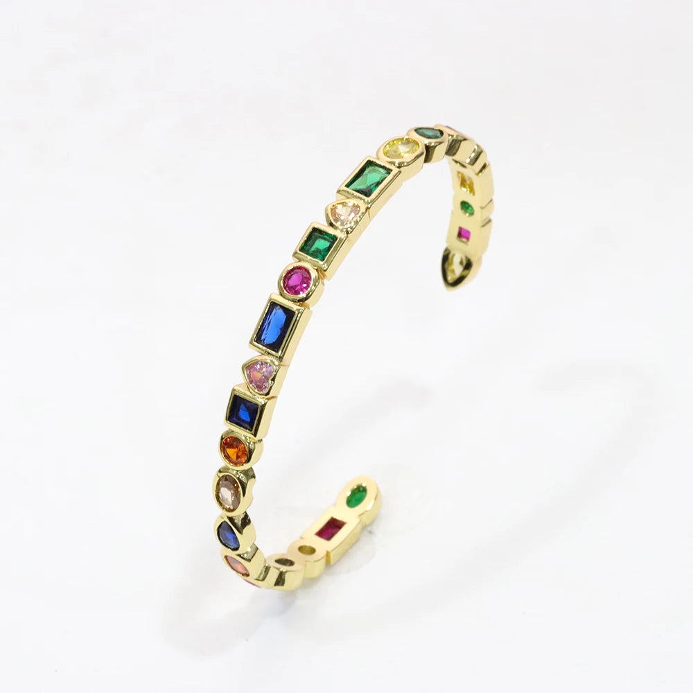 New Trendy Women's Charm Bracelets Colorful Micro Pave Rainbow 18K Gold Plated Zircon Jewelry