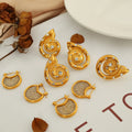Summer Ocean Sea Snail Stainless Steel 18K Gold Plated Jewelry Geometric Round Texture Conch Crystal Spiral Stud Earrings Women