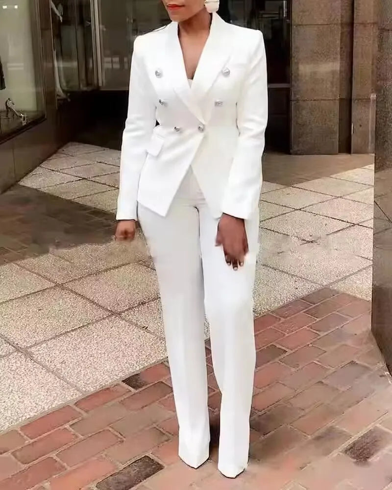2024 Women Lady Spring  and Summer Fashion New High Waist Solid Color Suit Long Sleeve Pants Suit Elegant Set