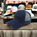 5 6 Panel Distressed Baseball Hats Custom 3D Embroidery Logo Washed Cotton Black Trucker Hat Mesh Fashion Bulk