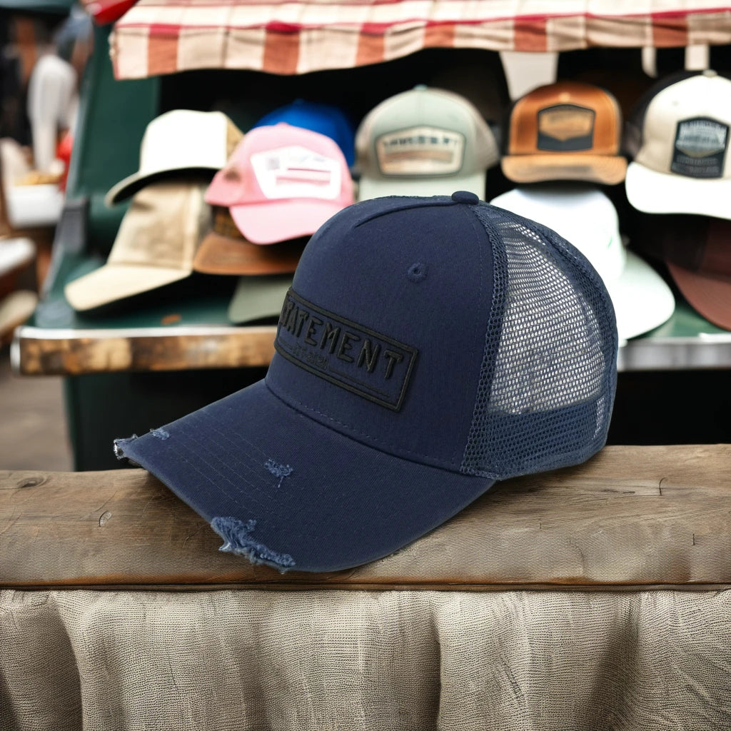 5 6 Panel Distressed Baseball Hats Custom 3D Embroidery Logo Washed Cotton Black Trucker Hat Mesh Fashion Bulk