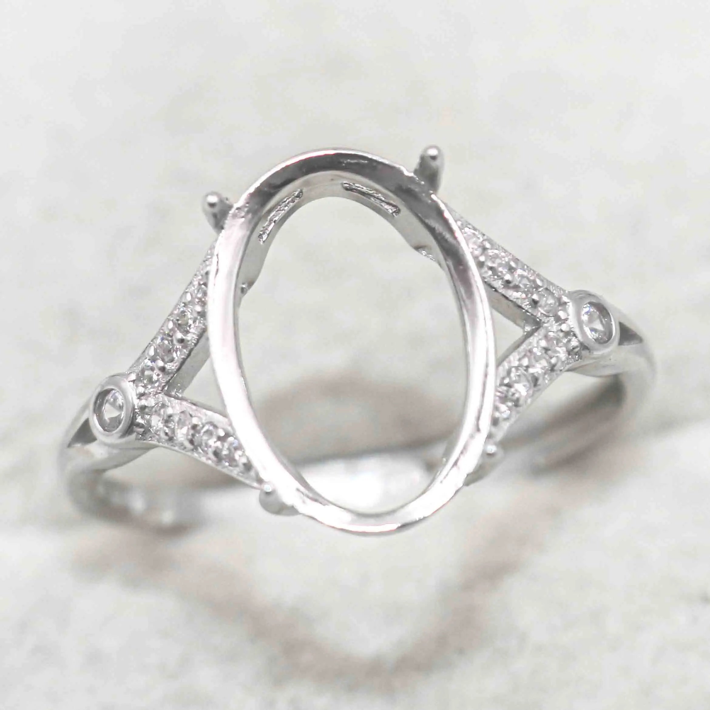 Sterling Silver 9*13mm Semi Mount Ring Empty Frame Blank Support Setting S925 Base Holder Without Center Stone for DIY Inlay