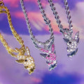 Hot Selling Stainless Steel Rope Chain Pink Crystal Rabbit Necklace Fashion Hiphop Necklace