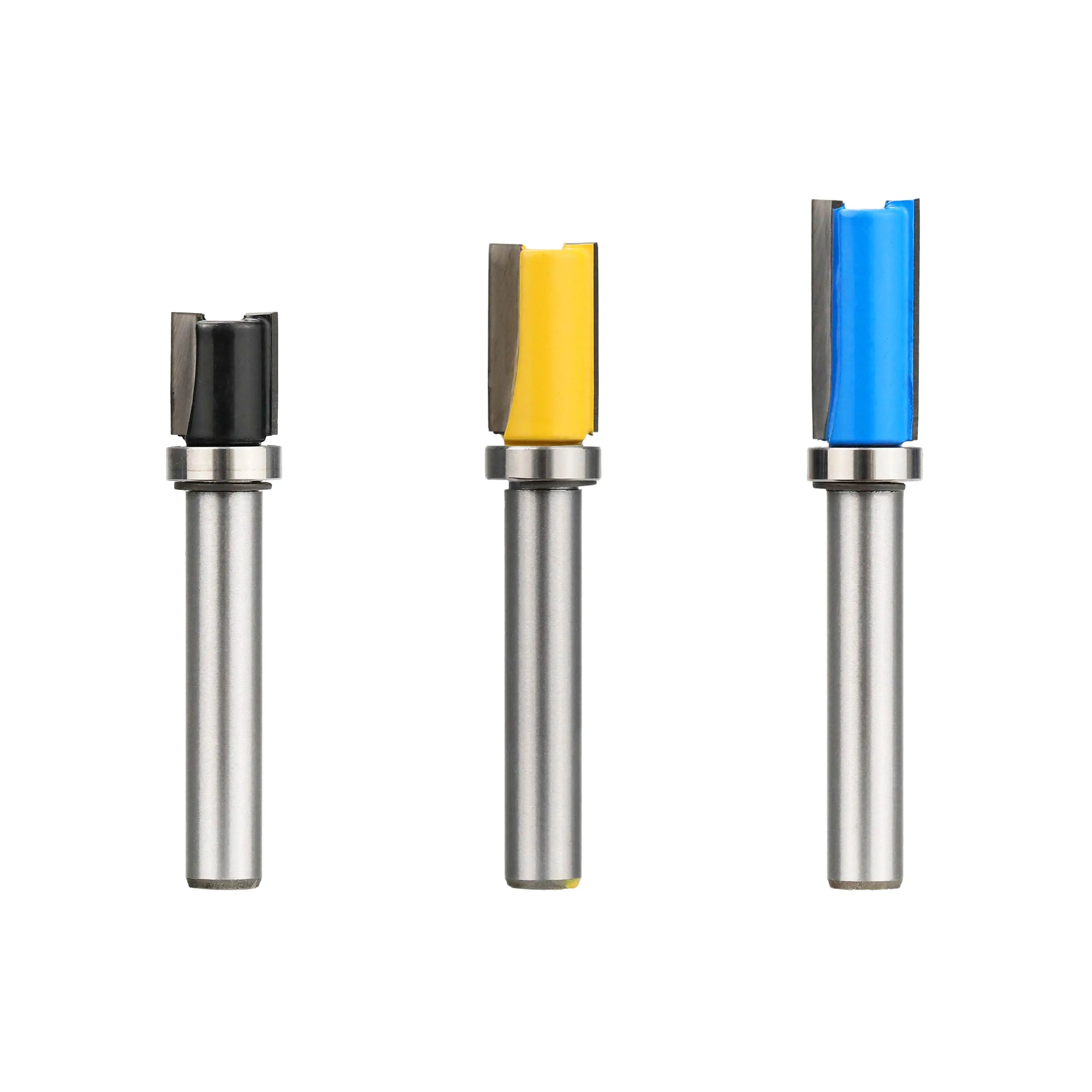 3PC 8MM Shank Straight Bit Bottom Bearing Mill Wood Cutter Solid Carbide Aerospace Machine Climb Milling 45HRC ODM OEM