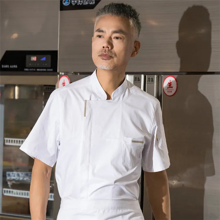 Factory Men Women's Unisex Kitchen Short Sleeve Restaurant Bakery Cafe Cooking Stretchy Chef Jacket Cook Chef Uniform Chef Coat