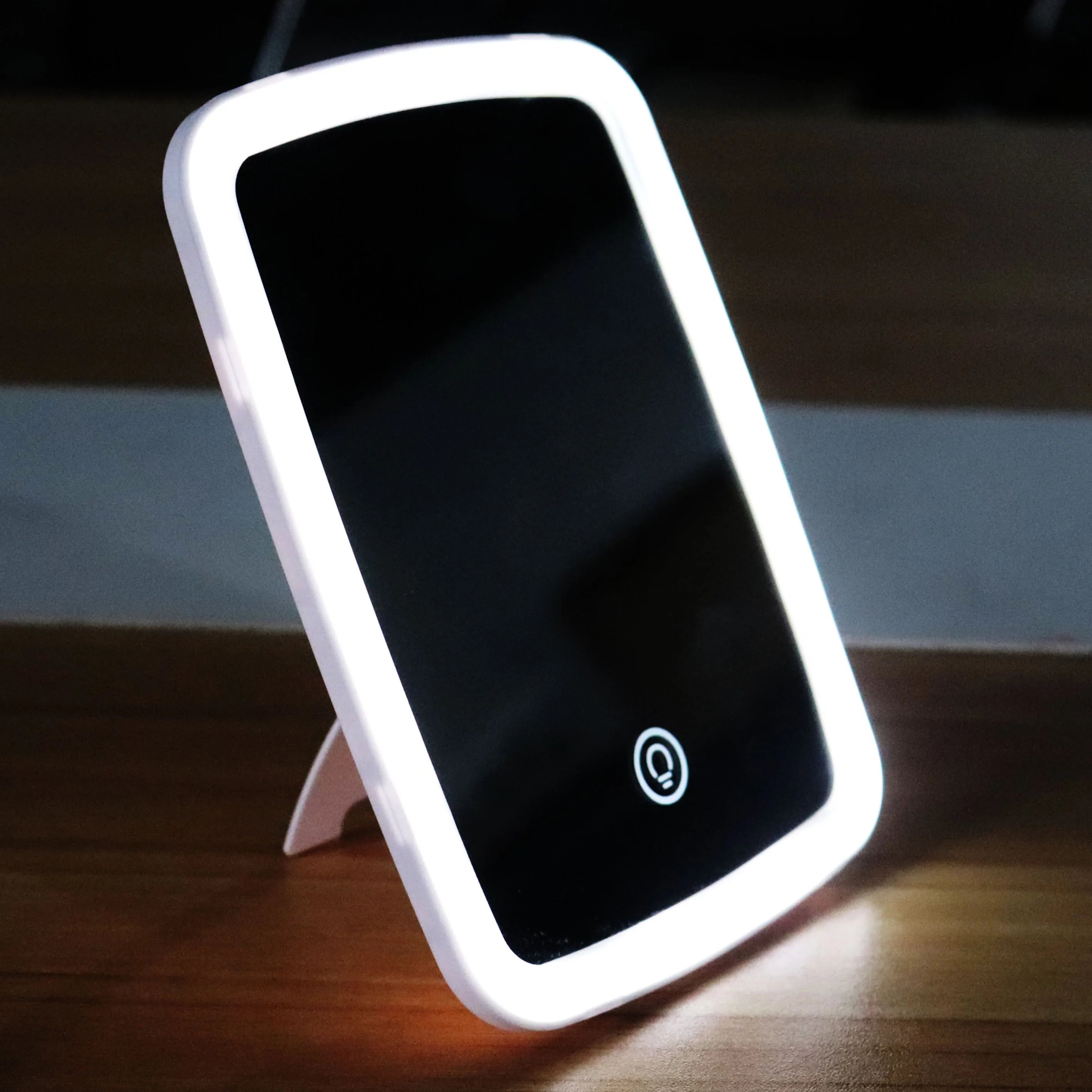USB Rechargeable Multifunctional LED Lights Portable Desktop Makeup Mirror with ABS Finish Private Label Cosmetic Make up Tool