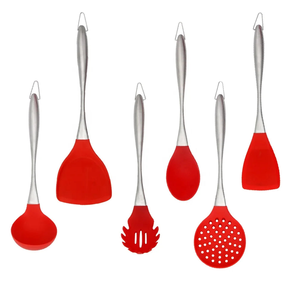 Home and Kitchen Gadgets 6PCS Kitchen Utensils From China Silicone Kitchen Utensils Set with Stainless Steel Handle