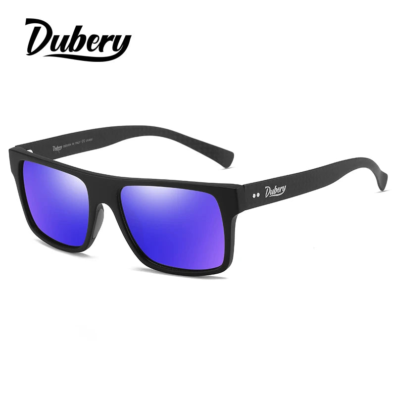 DUBERY Top Level 2025 Carbon Fiber Square Frame Sunglasses for Men UV400 Polarized Aluminum Blue Red Yellow Frames PC Material