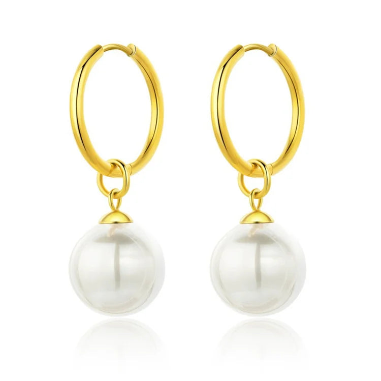 Ins Popular 18k Gold Plated Hoop Earrings Fine Pearl Pendant Earrings