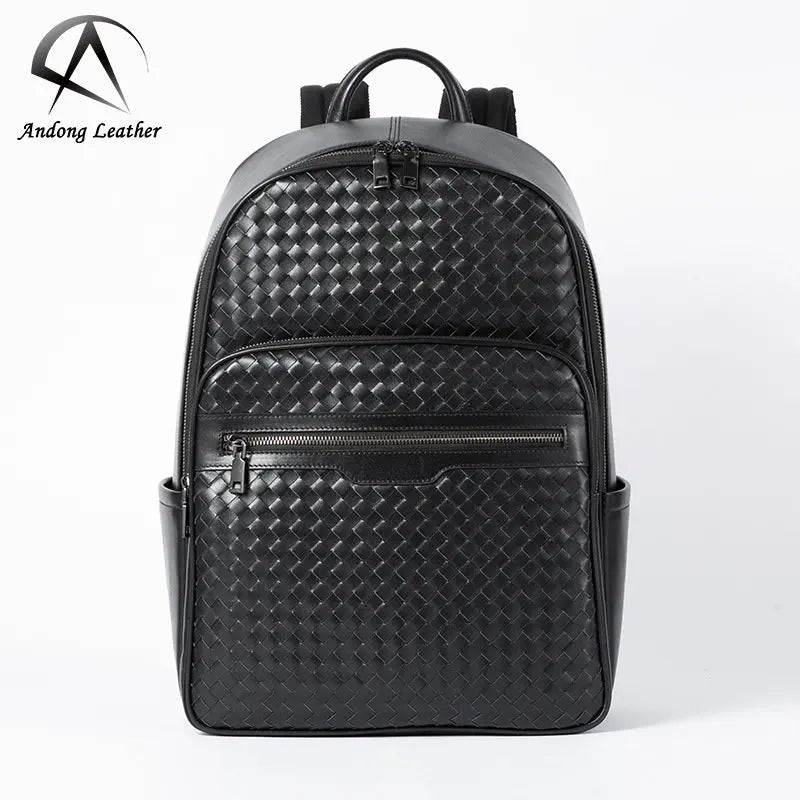 Andong Leather Business Backpack for Men with Breathable Back Woven Pattern Genuine Cow Leather Fashion Multi-function Bag 6768