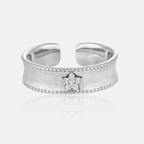 FUAMAY Fashion 925 Sterling Silver Open Adjustable Rings Matte Wide Star Ring for Women