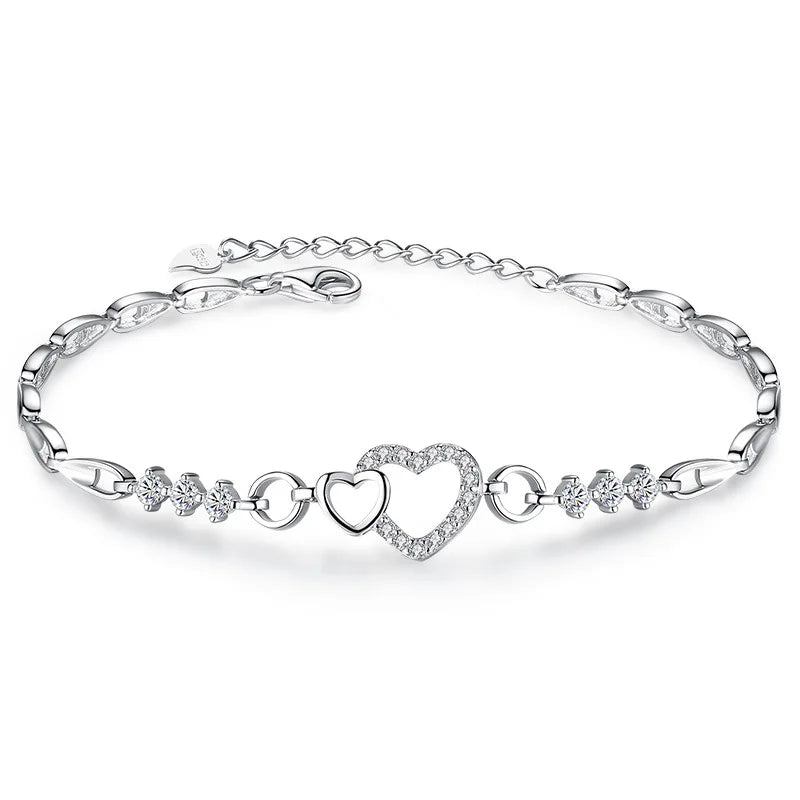 Hot Sale Delicate Classic Gold Plated Heart Pendant Zirconium Charm Adjustable Bracelet with Zirconium Stones