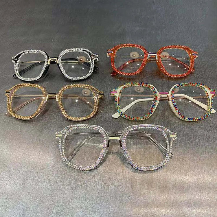 Wholesale Custom Fashion Handmade Glasses Women's Square Diamond  Rhinestone Sun Glasses Women Shades Sunglasses