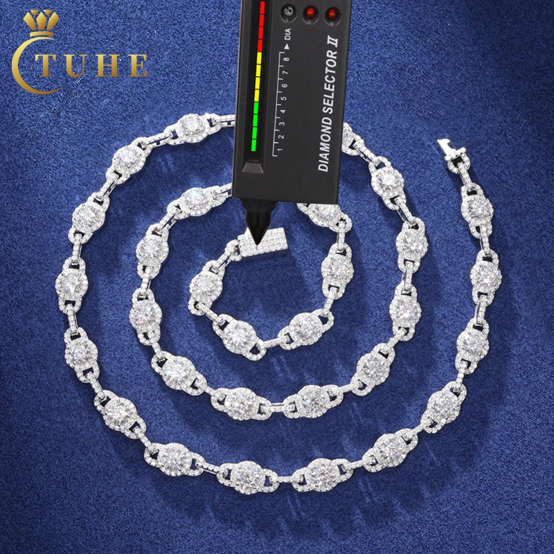 Iced Out Sparking Diamond Jewelry 7mm 12mm 925 Sterling Silver Halo Link Chain Fashionable D Color Moissanite Necklace