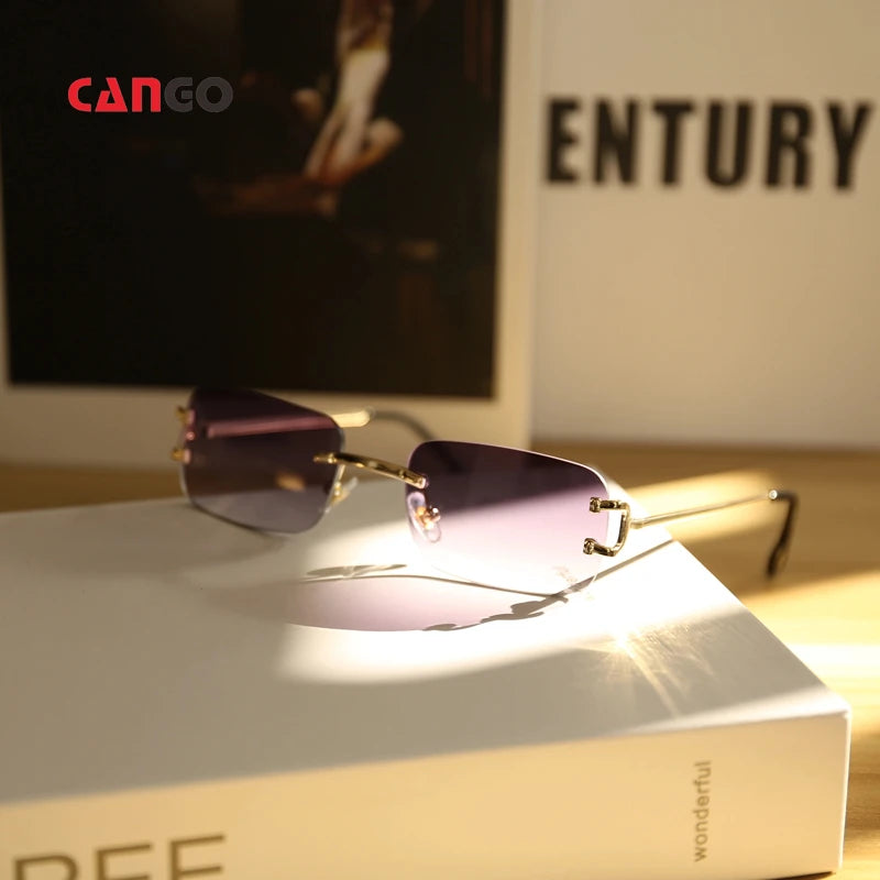2023 Fashion Women Retro Frameless Cut-edge Sunglasses Custom logo Uv400 Metal Rimless square Small Size Men Sunglasses