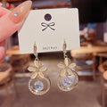 Korean Elegant Cute Opal Flower Hollow Circle Dangle Hoop Earrings for Women Girls Fashion Metal Circle Zircon Dangle Earring
