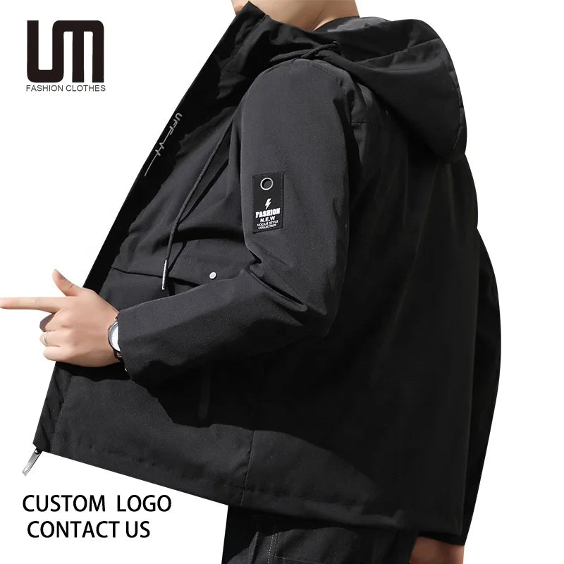 Liu Ming Cheap Wholesale Streetwear Men's Fashion Printed Windbreaker Hooded Jacket Baseball Bomber Front Logo Eco-Friendly