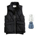 Wholesale Women's Short Casual Woolen Quilted Puffer Vest Black Solid Color Winter Diamond Lightweight Sleeveless Full Zipper