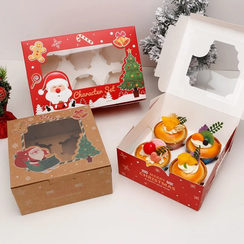 Custom Bulk Kraft Paper Boxes 4/6/12-Hole Muffin/Cake/Cupcake Packaging Transparent Mini Cupcake Box Wholesale
