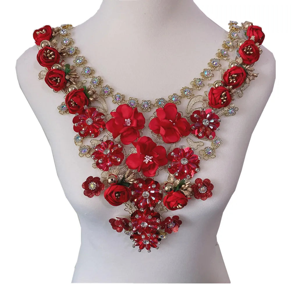 Vintage Embroidery Flower Collar Elegant Lady Royal White Lace False Crystal Beaded Rhinestone Shirt Collars