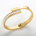 Exquisite Gold Plated Stainless Steel 5A Sparkle Cubic Zirconia Bangle Bracelet Forever Love Bangle for Women Wholesale Jewelry