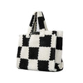Winter Style Fur Black White Checkered Handbag Tote Bag Women Fluffy Leopard Large Capacity Ladies Single-Shoulder Handbag