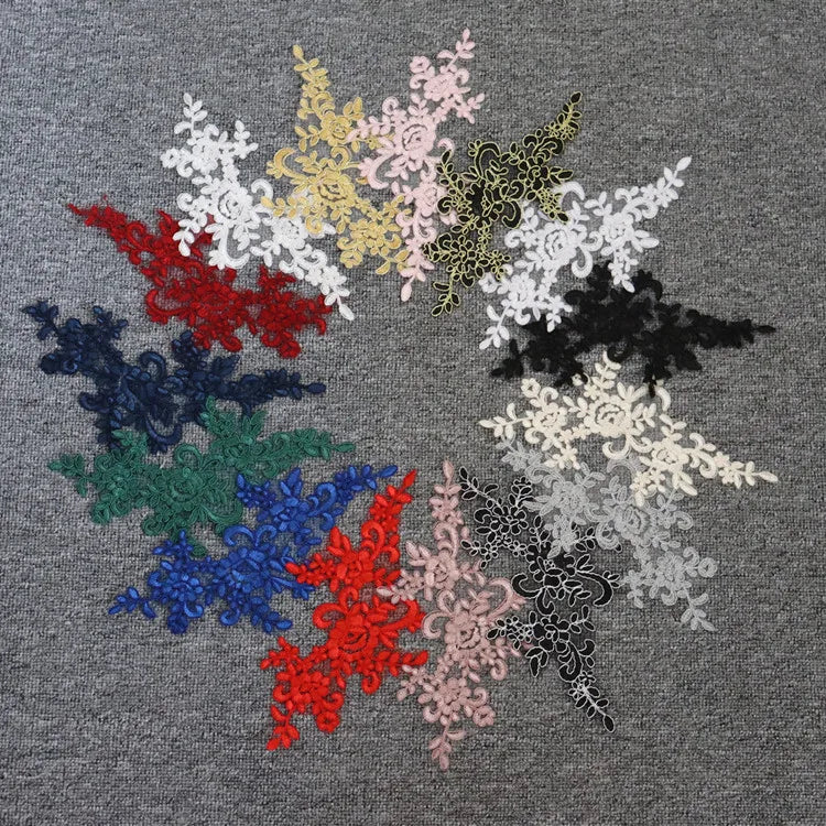 Handmade Multi-Color Car Bone Embroidery Lace Pair Flower Patch Wedding Costume Veil for Shoes Bags 100% Polyester 27x12cm 10