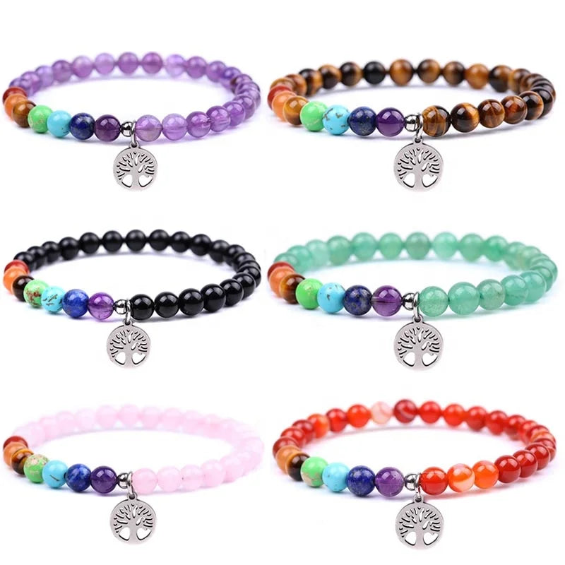 Wholesale Natural Stone Beads Tree of Life 7 Chakra Crystal Stone Healing Bracelet Handmade Gemstone Jewelry
