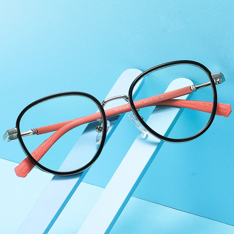 2022 Kids Oval Fashion Computer Glasses TR90 & Metal Blue Light Blocking Glasses in Stock